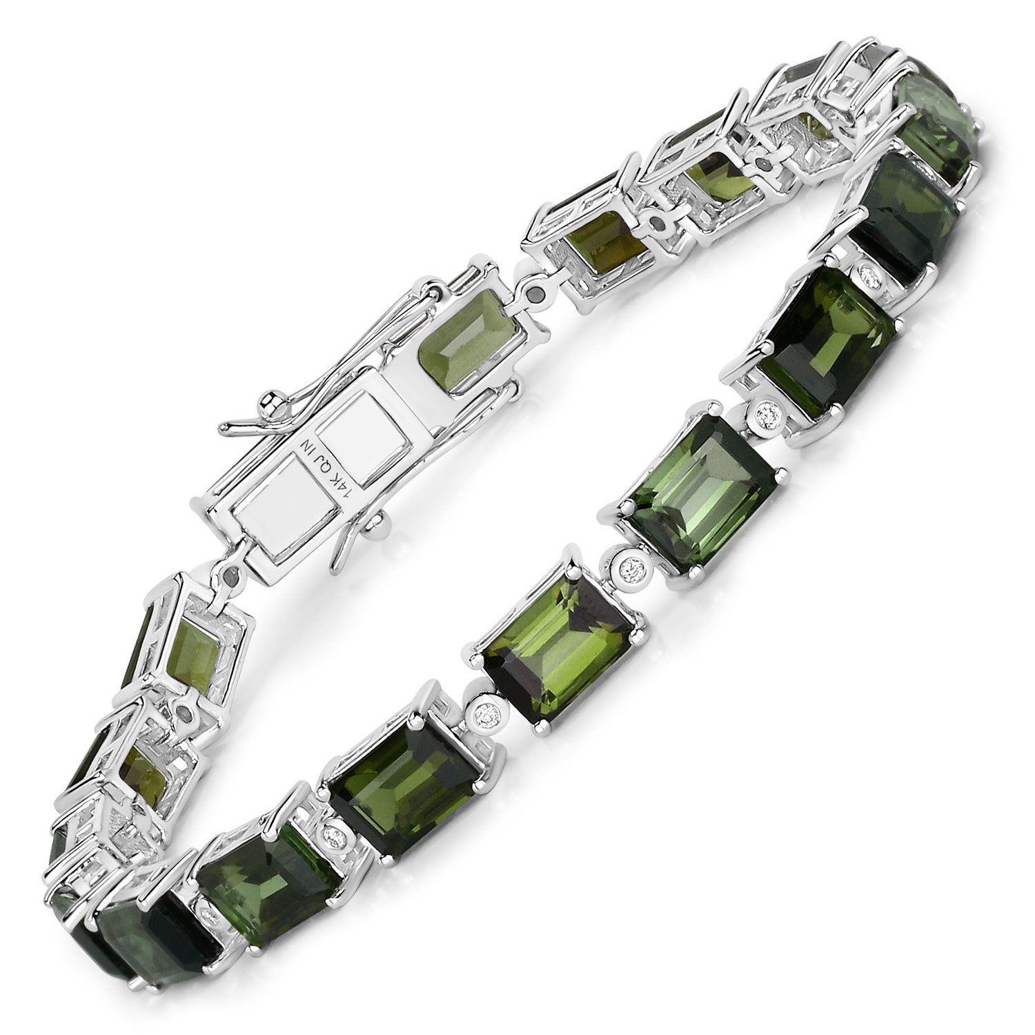 19.04 Carat Genuine Green Tourmaline and White Diamond 14K White Gold Bracelet Bids.com