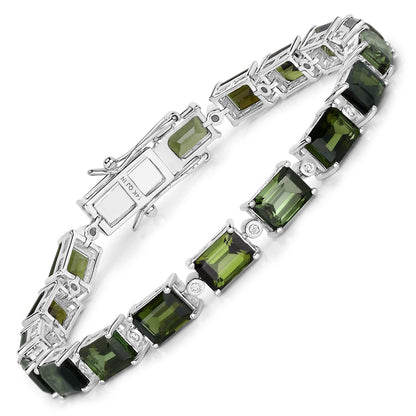 19.04 Carat Genuine Green Tourmaline and White Diamond 14K White Gold Bracelet Bids.com