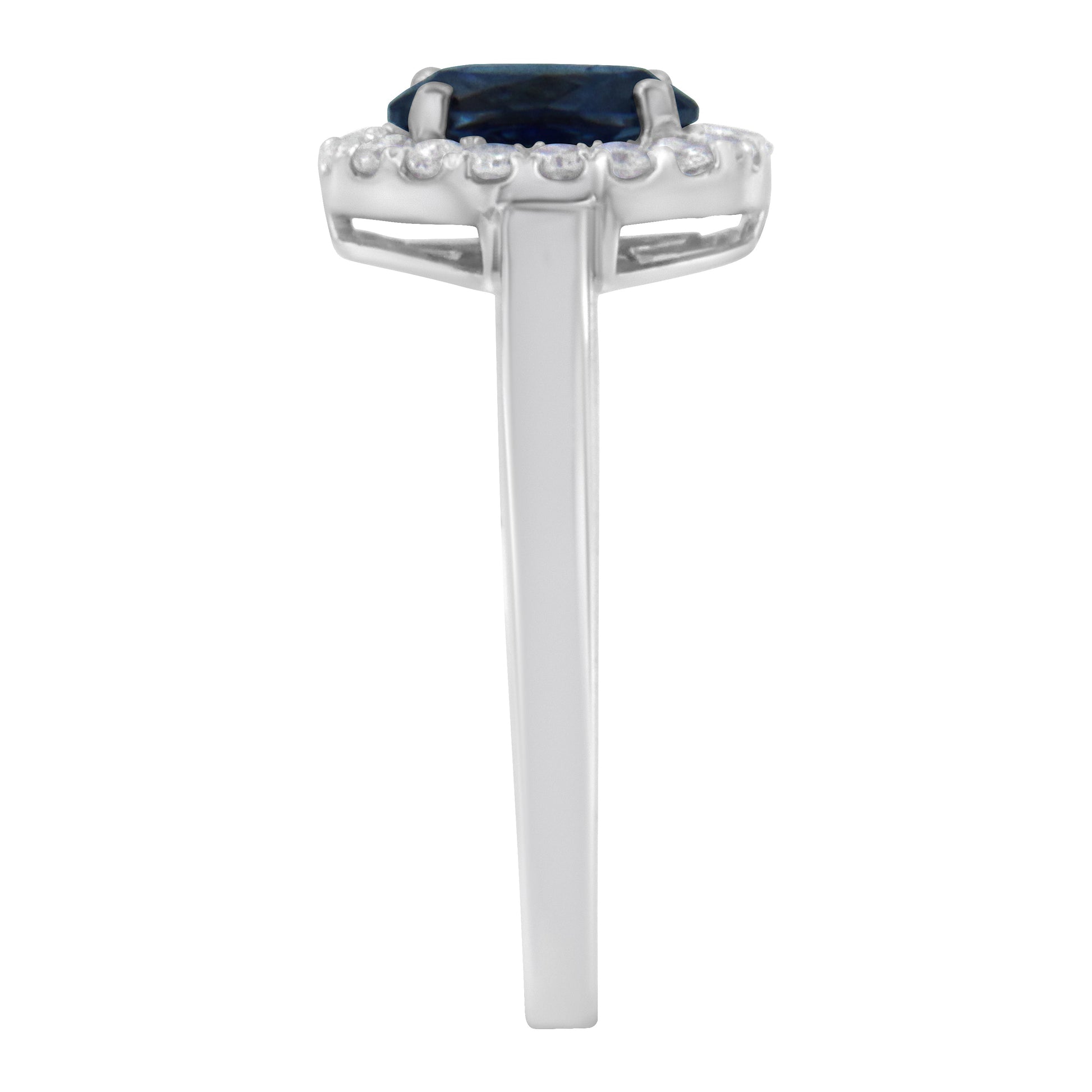 10K White Gold 1/5 Cttw Round Diamond and Prong Set 7MM Created Blue Sapphire Halo Cocktail Ring (H-I Color, I1-I2 Clarity) - Size 7 Bids.com