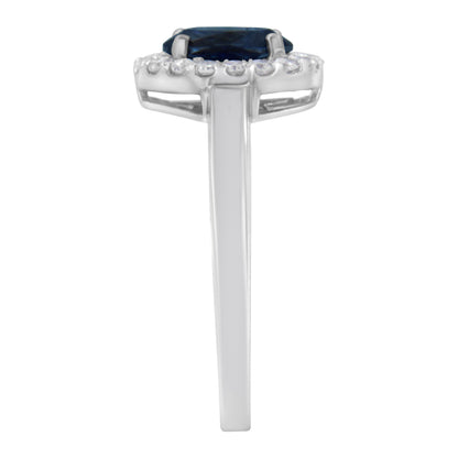 10K White Gold 1/5 Cttw Round Diamond and Prong Set 7MM Created Blue Sapphire Halo Cocktail Ring (H-I Color, I1-I2 Clarity) - Size 7 Bids.com