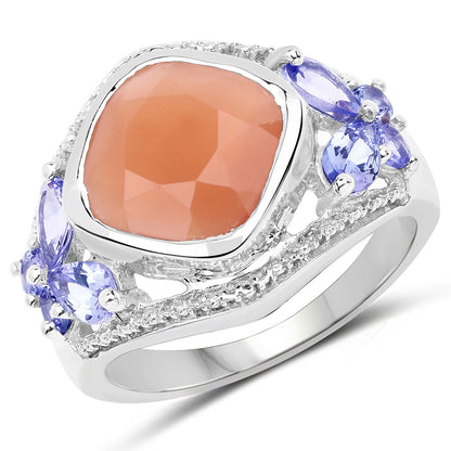 4.67 Carat Genuine Peach Moonstone and Tanzanite .925 Sterling Silver Ring Bids.com
