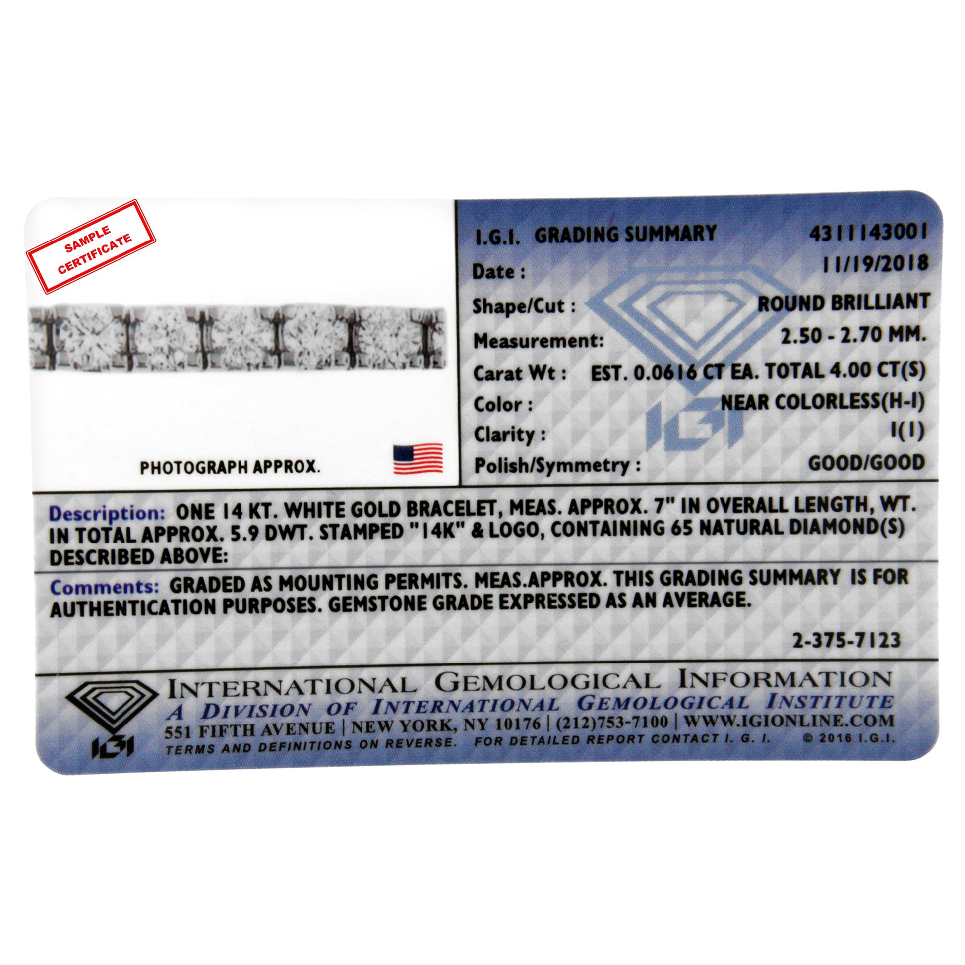 IGI Certified 4.0 Cttw Diamond 14K White Gold Classic 7â€ Tennis Bracelet (H-I Color, I1-I2 Clarity) Bids.com