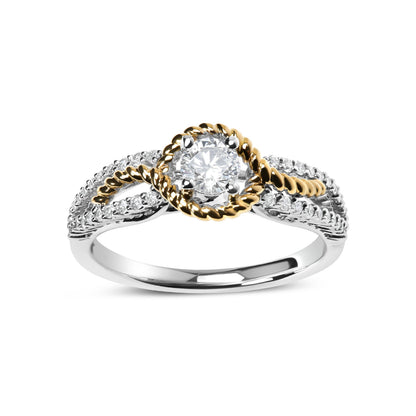 14K Two-Toned Gold Diamond 3/8 Cttw Diamond Split Shank and Beaded Halo Engagement Ring (G-H Color, VS2-SI1 Clarity) - Size 7 Bids.com