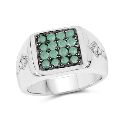 0.60 Carat Genuine Emerald & White Diamond .925 Sterling Silver Ring Bids.com