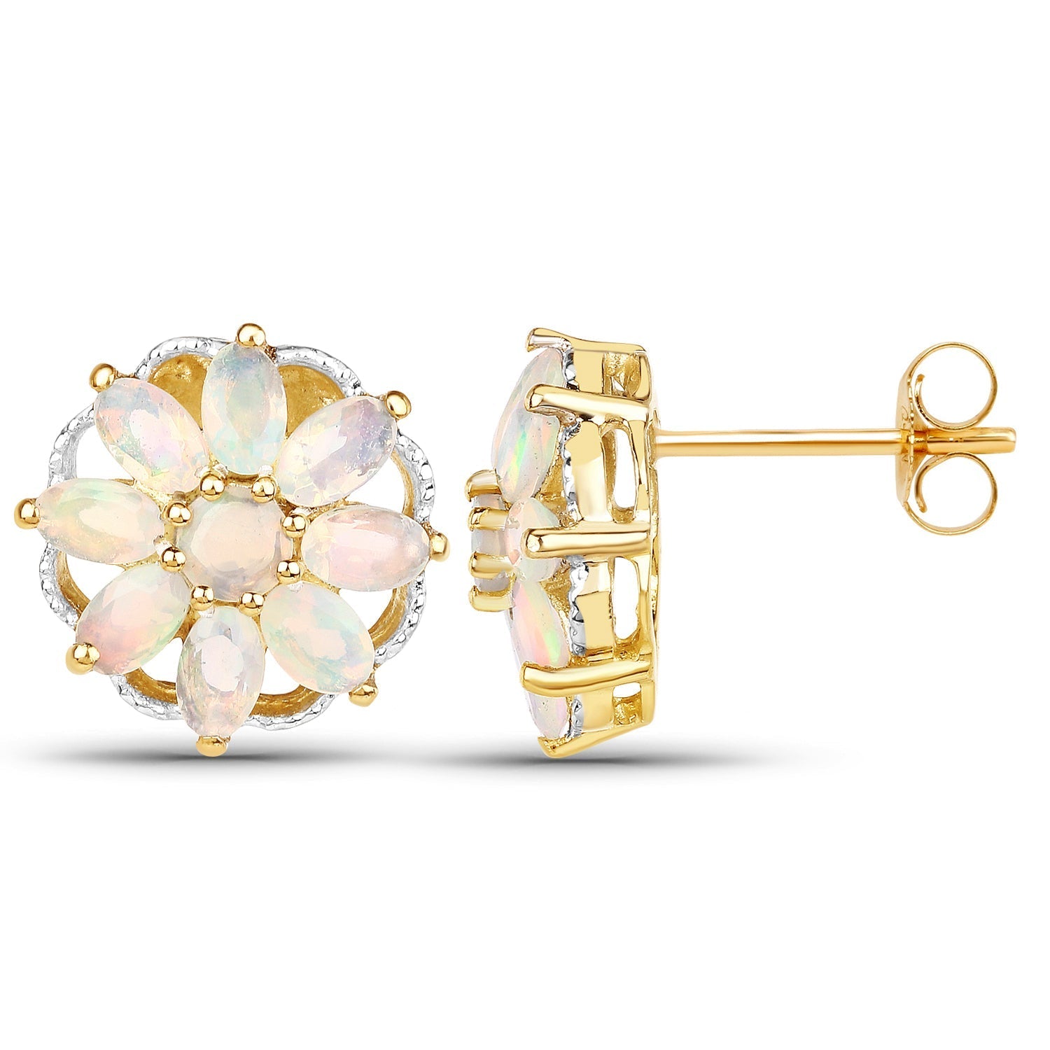 14K Yellow Gold Plated 2.70 Carat Genuine Ethiopian Opal .925 Sterling Silver Earrings Bids.com