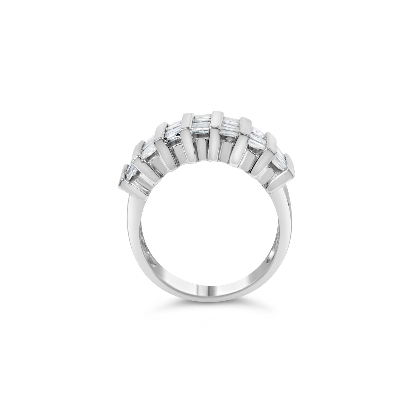 .925 Sterling Silver 1.0 Cttw Baguette Cut Diamond Vertical Channel Fluted Multi-Row Unisex Fashion Wedding Ring (H-I Color, I1-I2 Clarity) - Size 6-3/4 Bids.com