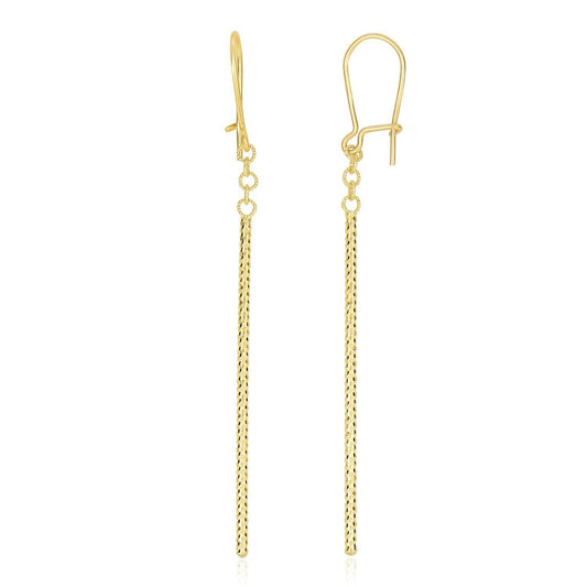 14k Yellow Gold Long Bar Diamond Cut Drop Earrings Bids.com