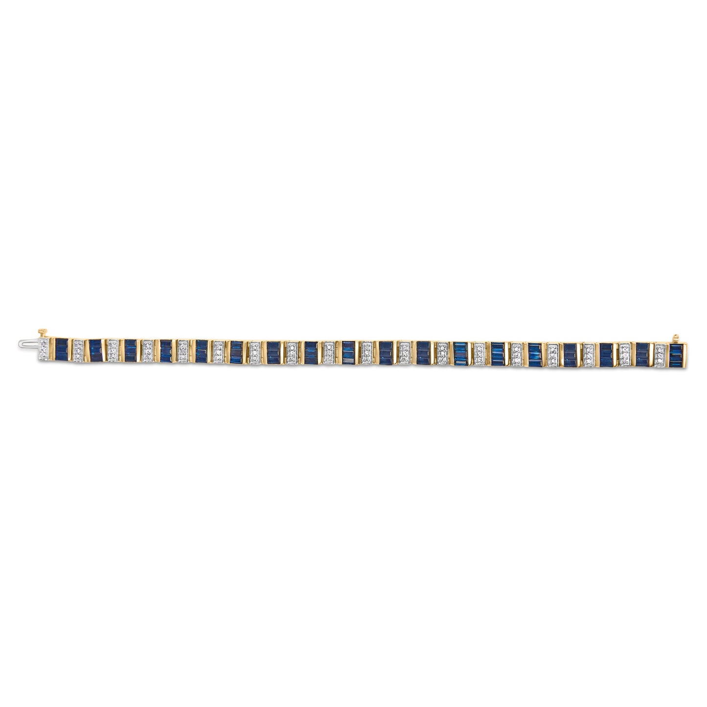 14K Yellow Gold 2/5 Cttw Diamond & 8.0 Cttw Baguette Cut Blue Sapphire Alternating Link Bracelet (G-H Color, VS1-VS2 Clarity) - 7" Inches Bids.com