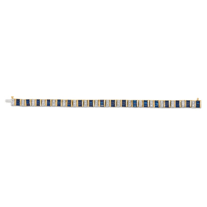 14K Yellow Gold 2/5 Cttw Diamond & 8.0 Cttw Baguette Cut Blue Sapphire Alternating Link Bracelet (G-H Color, VS1-VS2 Clarity) - 7" Inches Bids.com