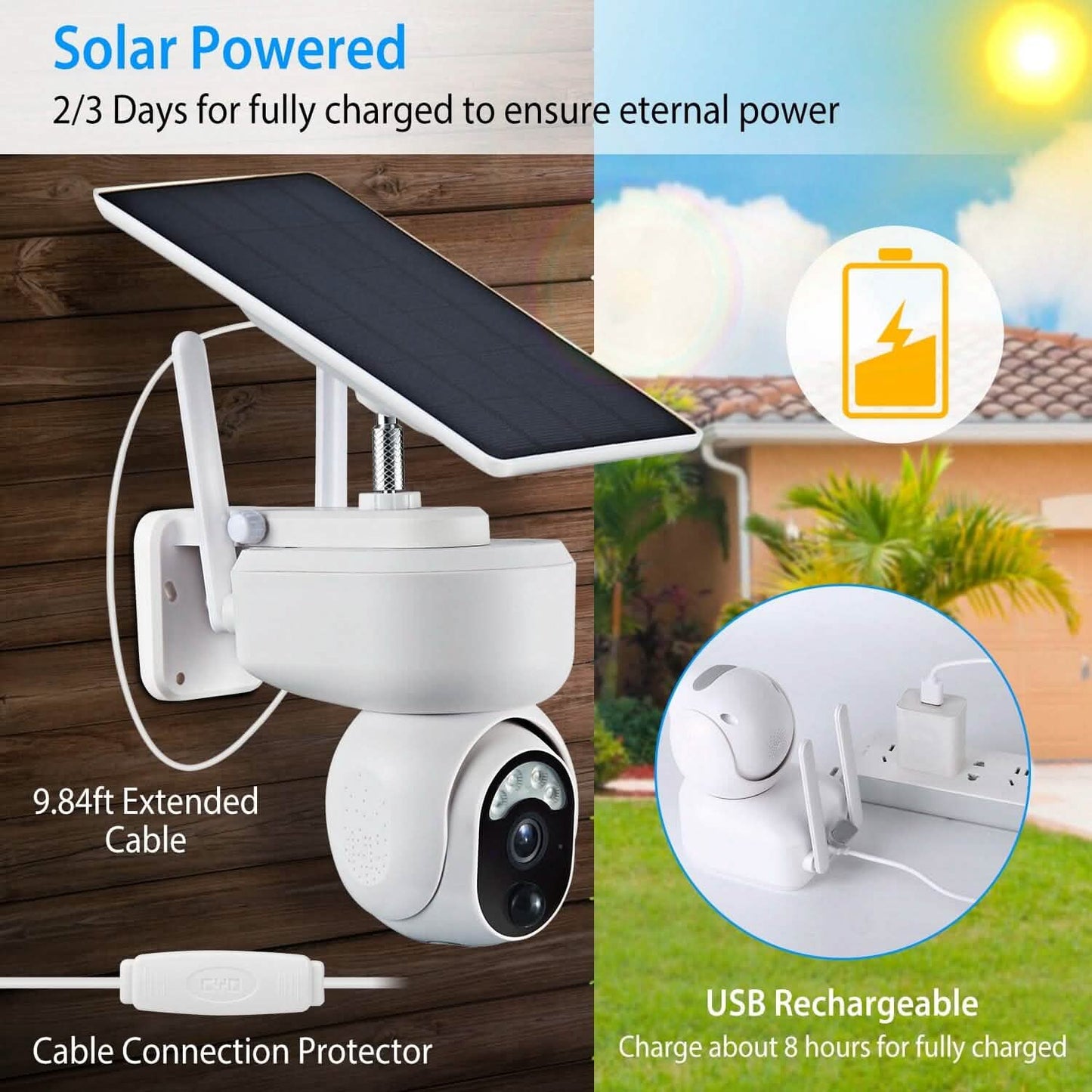 2.4G Wifi Solar Wireless 1080P Surveillance Camera with Flood Light Night Vision DailySale