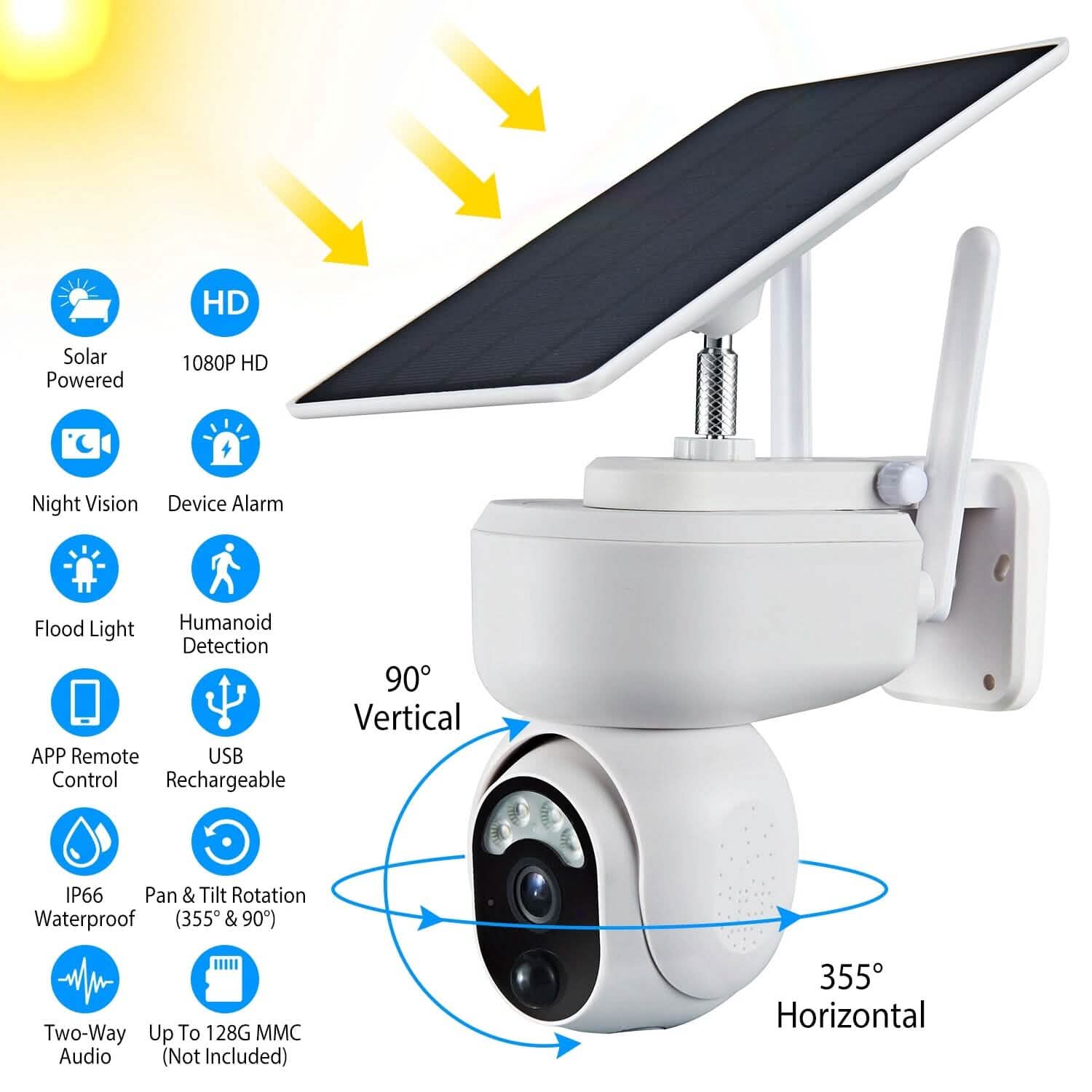 2.4G Wifi Solar Wireless 1080P Surveillance Camera with Flood Light Night Vision DailySale