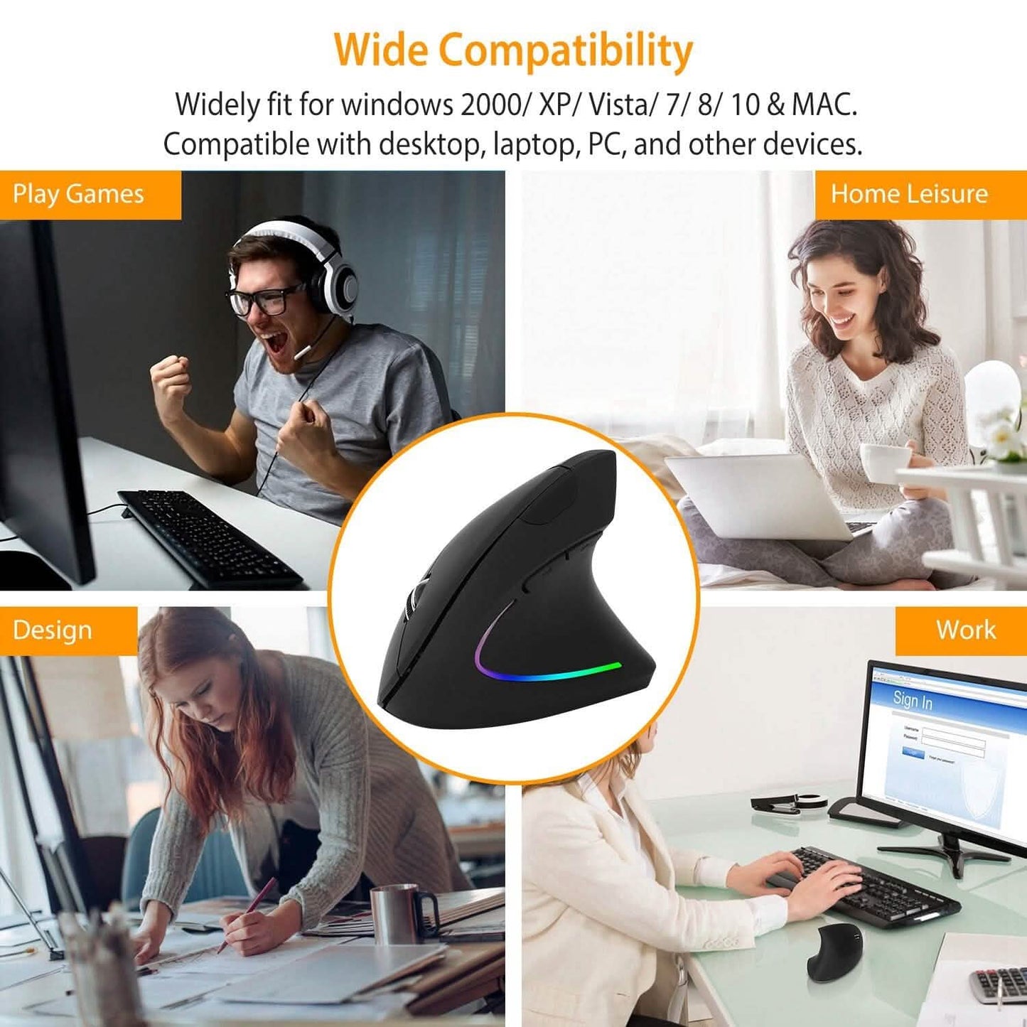 2.4G Wireless Vertical Mouse Ergonomic Optical Mice DailySale