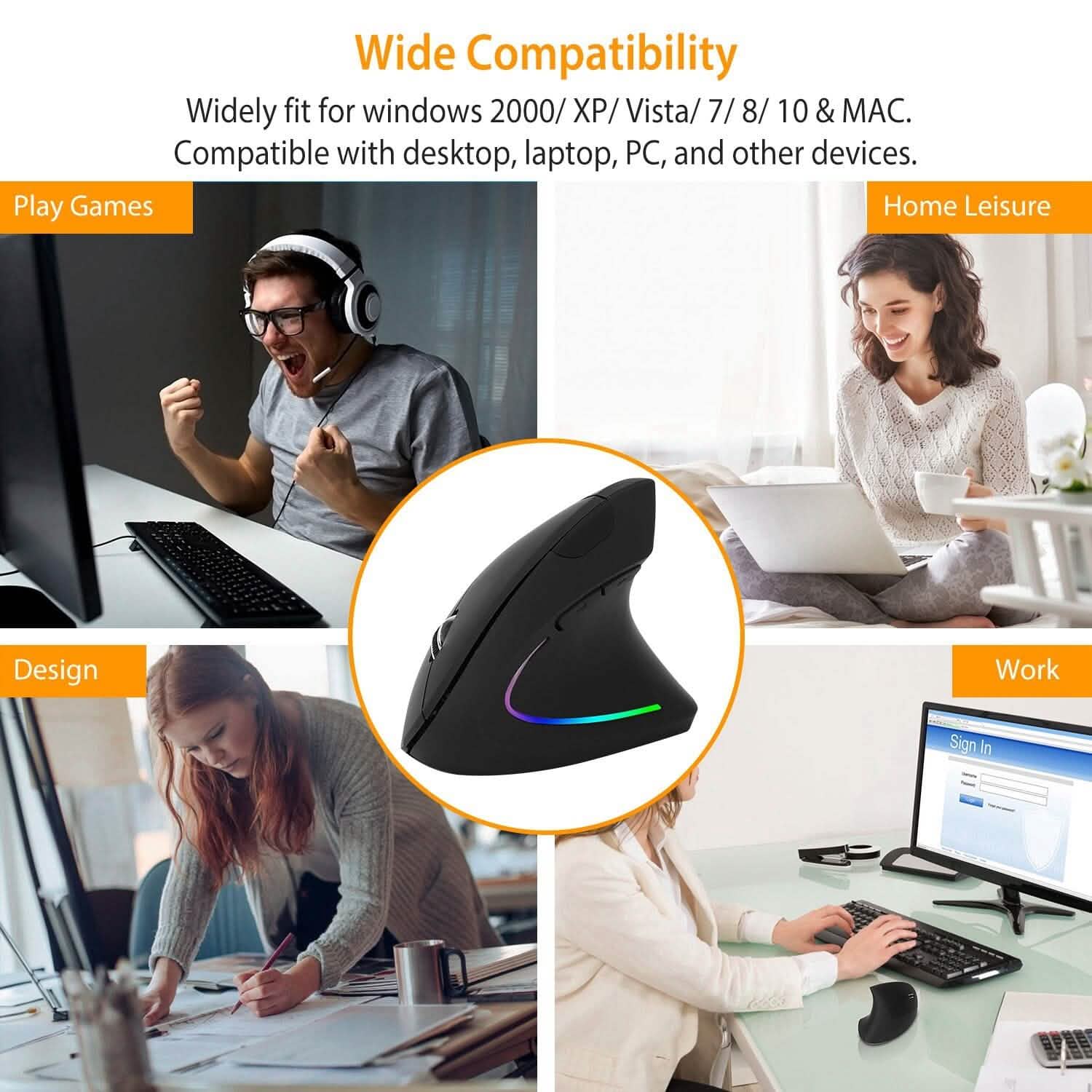 2.4G Wireless Vertical Mouse Ergonomic Optical Mice DailySale
