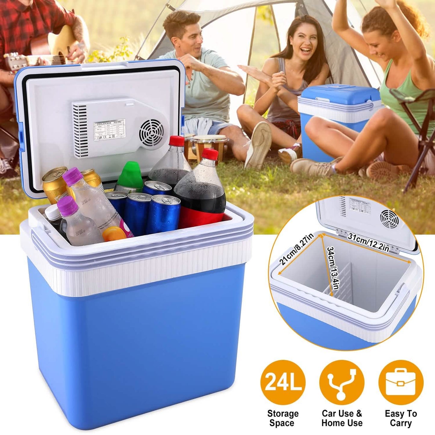 24L 12V Car Portable Refrigerator Travel Cooler DailySale