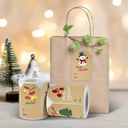 250 Pieces/Roll Christmas Stickers - 2x3 Kraft Paper Tree Socks Snowman Elk Merry Christmas DailySale