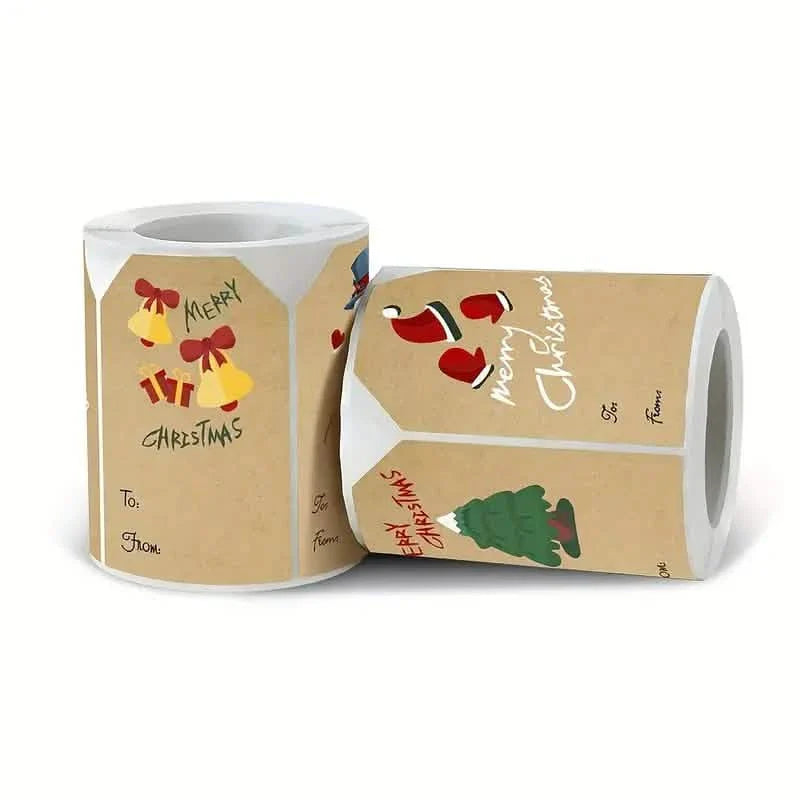 250 Pieces/Roll Christmas Stickers - 2x3 Kraft Paper Tree Socks Snowman Elk Merry Christmas DailySale