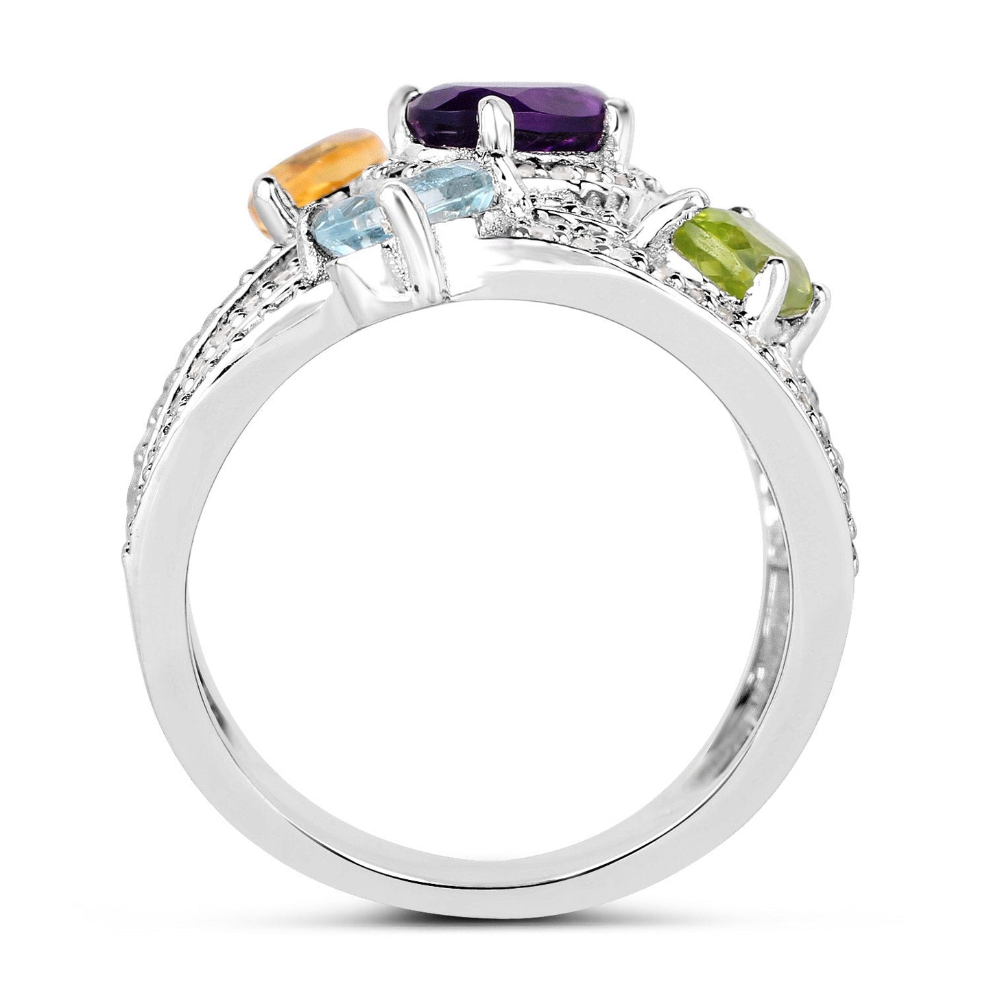 3.66 Carat Genuine Multi Stones .925 Sterling Silver Ring Bids.com