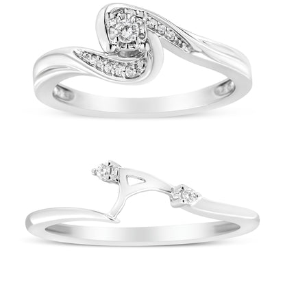 .925 Sterling Silver 1/10 Cttw Diamond Swirl and Bypass Bridal Set Ring and Band (I-J Color, I3 Clarity) - Size 7 Bids.com