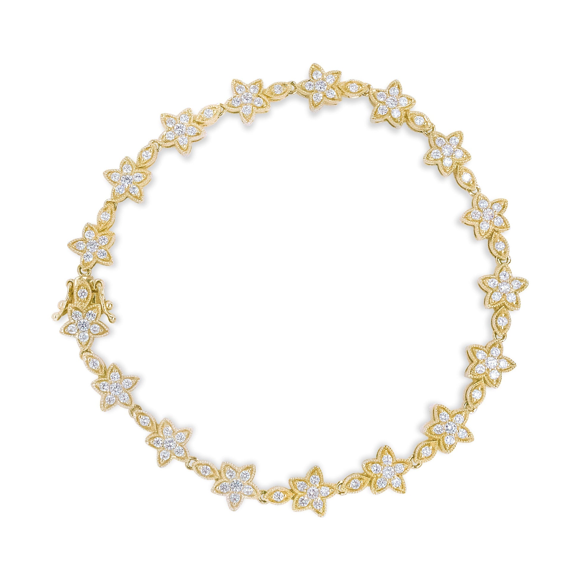 14K White Gold 1 1/5 Cttw Round Diamond Flower Blossom Link Bracelet (H-I Color, SI1-SI2 Clarity) - Size 7" Bids.com