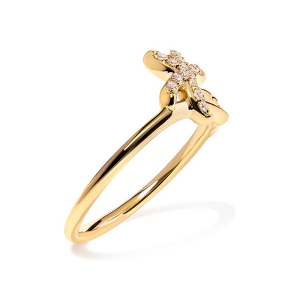 10K Yellow Gold 1/10 Cttw Diamond  Palm Tree Statement Ring (H-I Color, I1-I2 Clarity) - Ring Size 7 Bids.com