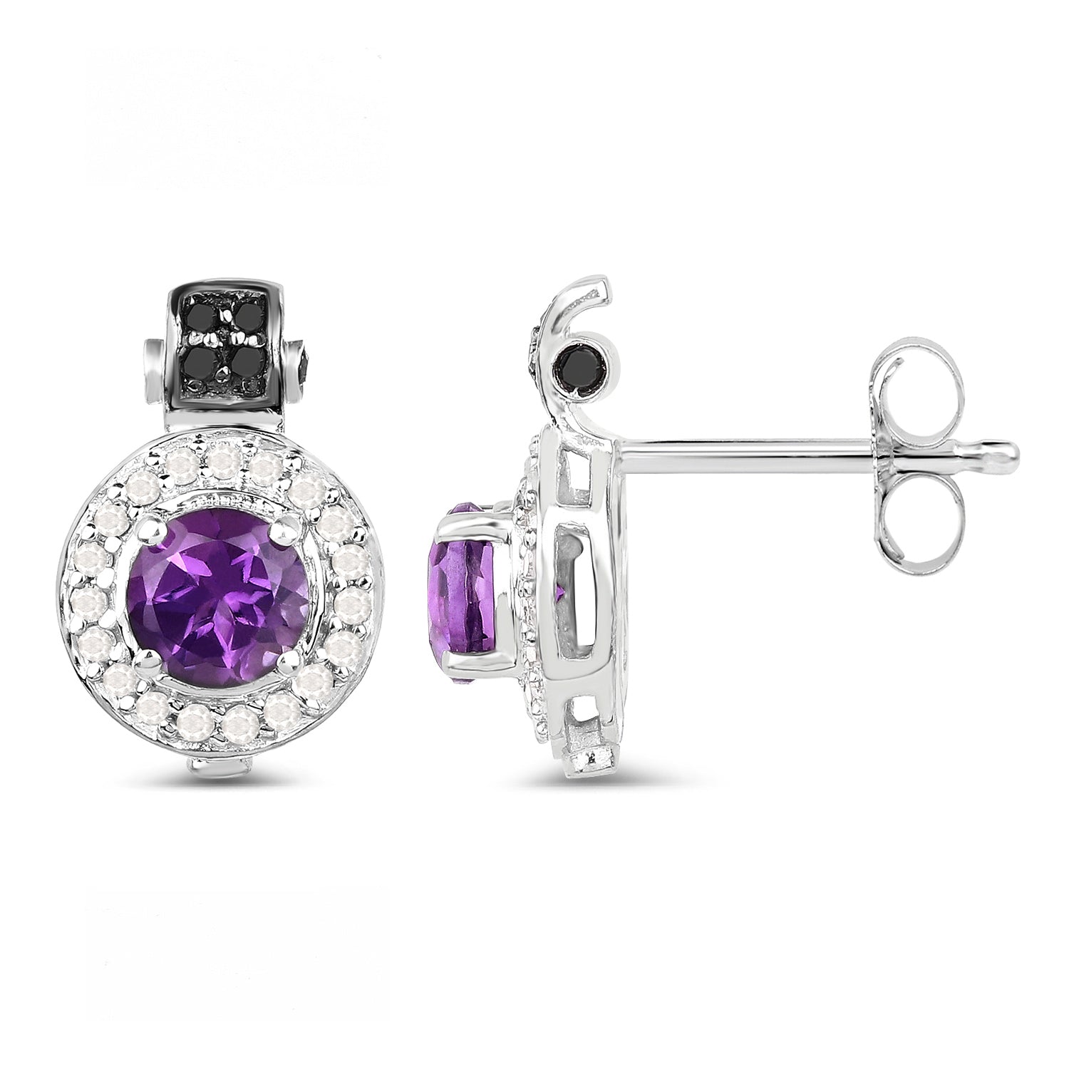 2.29 Carat Genuine Amethyst, Black Diamond and White Diamond .925 Sterling Silver Earrings Bids.com