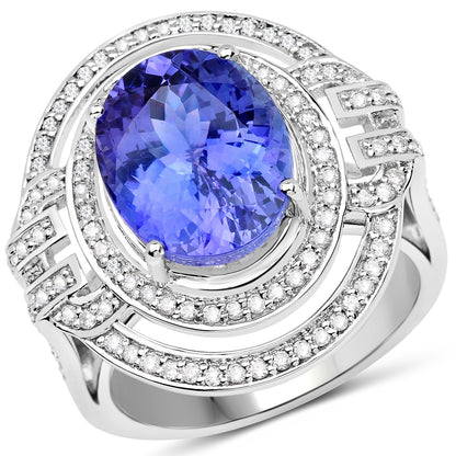 14K White Gold 6.83 Carat Genuine Tanzanite and White Diamond Ring Bids.com