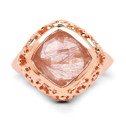 14K Rose Gold Plated 3.25 Carat Genuine Pink Rutile .925 Sterling Silver Ring Bids.com