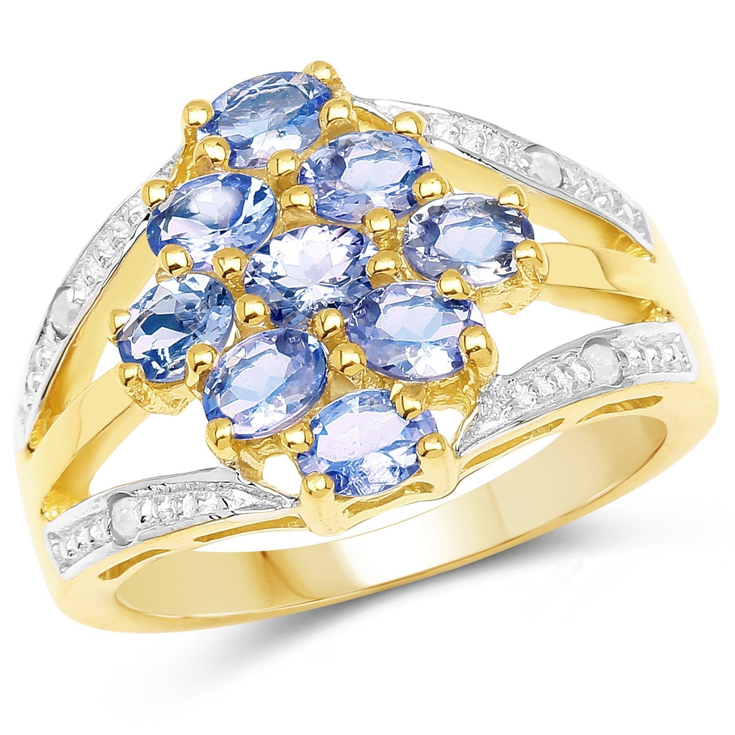 14K Yellow Gold Plated 1.59 Carat Genuine Tanzanite and White Topaz .925 Sterling Silver Ring Bids.com