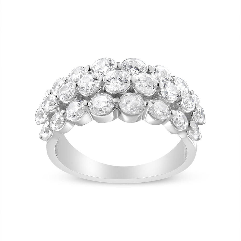10K White Gold 2 1/2 Cttw Round Natural Diamond 3 Row Band Ring (I-J Color, I1-I2 Clarity) - Ring Size 7 Bids.com
