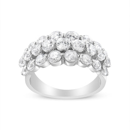 10K White Gold 2 1/2 Cttw Round Natural Diamond 3 Row Band Ring (I-J Color, I1-I2 Clarity) - Ring Size 7 Bids.com