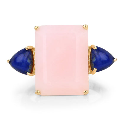 12.18 Carat Genuine Pink Opal and Lapis .925 Sterling Silver Ring Bids.com