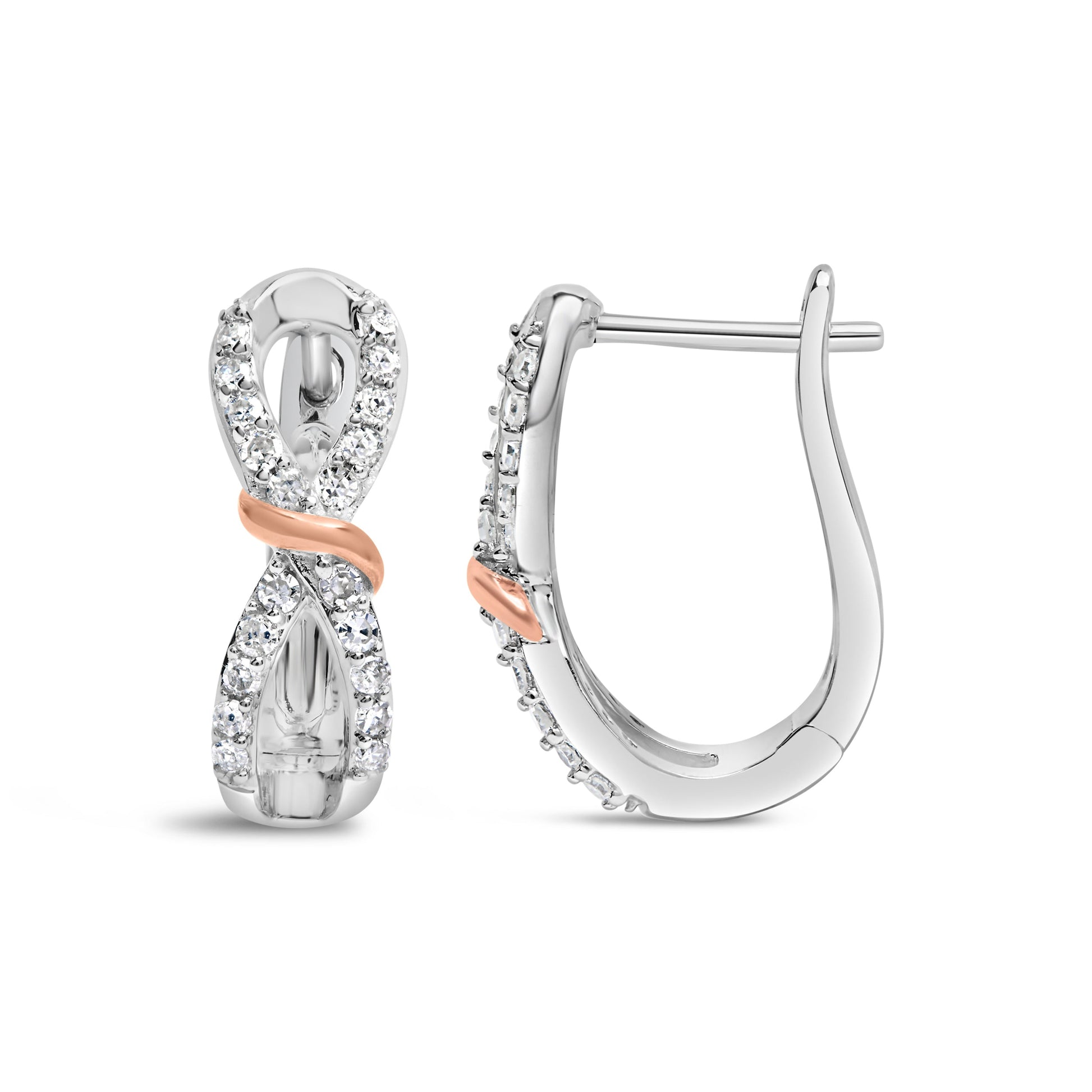 10K White and Rose Gold 1/3 Cttw Diamond Infinite and Ribbon Hoop Earrings (H-I Color, I1-I2 Clarity) Bids.com