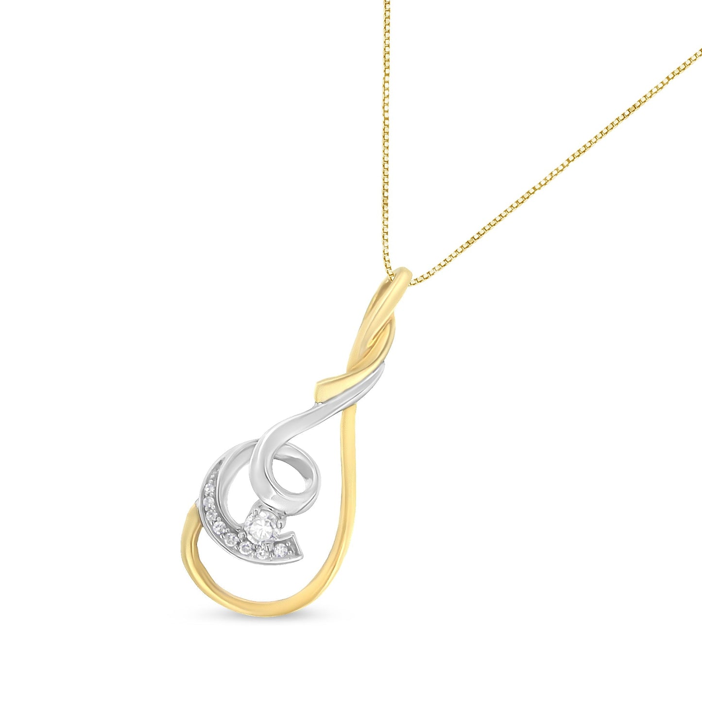 Espira 10K Two-Tone Yellow & White 1/6 Cttw Brilliant-Cut Diamond Layered Spiral 18" Pendant Necklace (H-I Color, I2-I3 Clarity) Bids.com