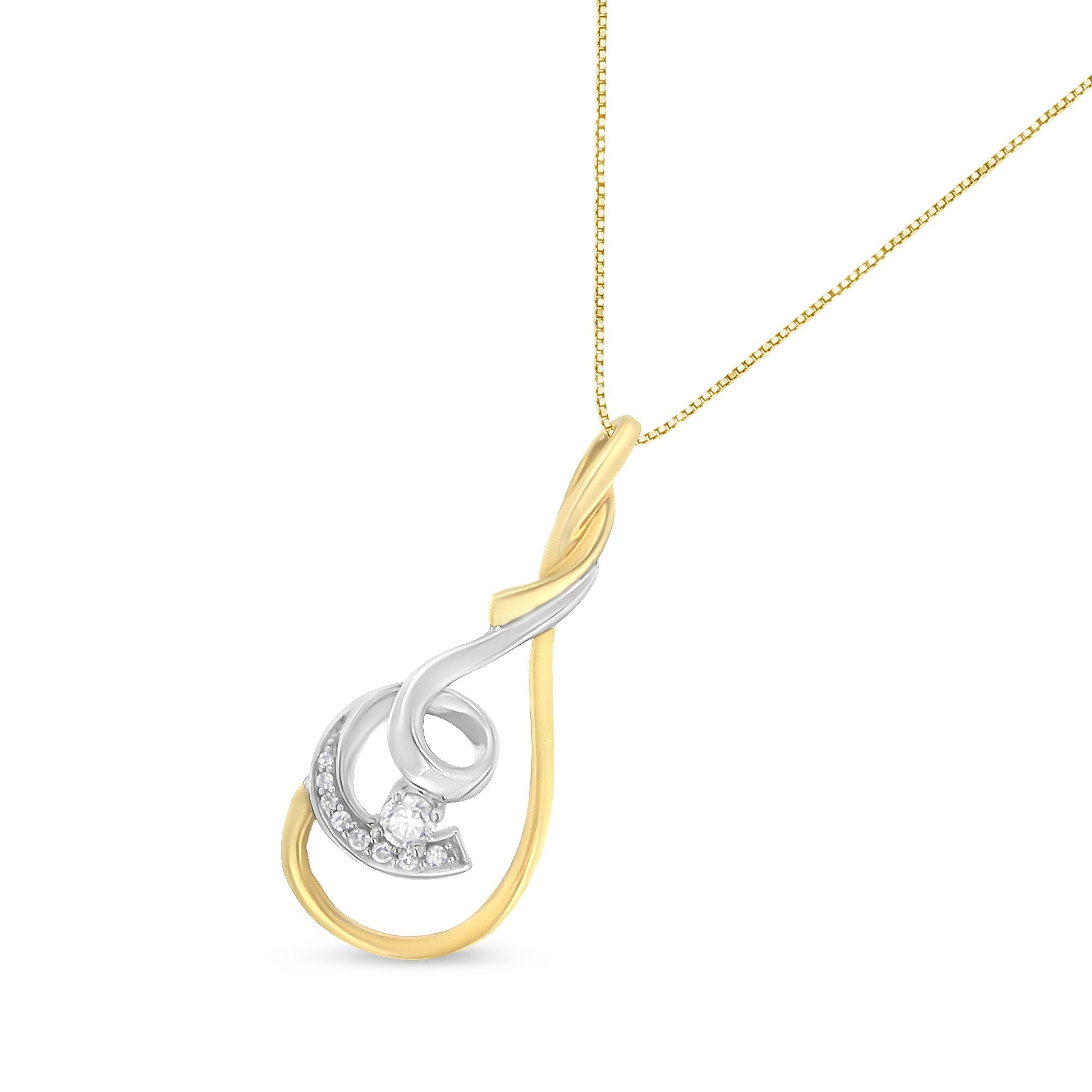 Espira 10K Two-Tone Yellow & White 1/6 Cttw Brilliant-Cut Diamond Layered Spiral 18" Pendant Necklace (H-I Color, I2-I3 Clarity) Bids.com