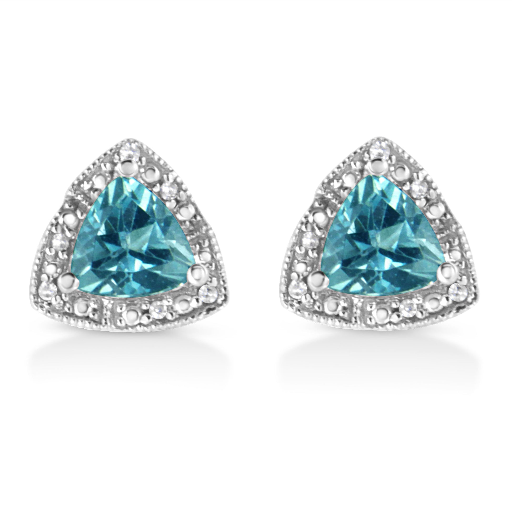.925 Sterling Silver 6x6 mm Trillion Cut Blue Topaz Gemstone and Diamond Accent Stud Earring (I-J Color, I1-I2 Clarity) Bids.com
