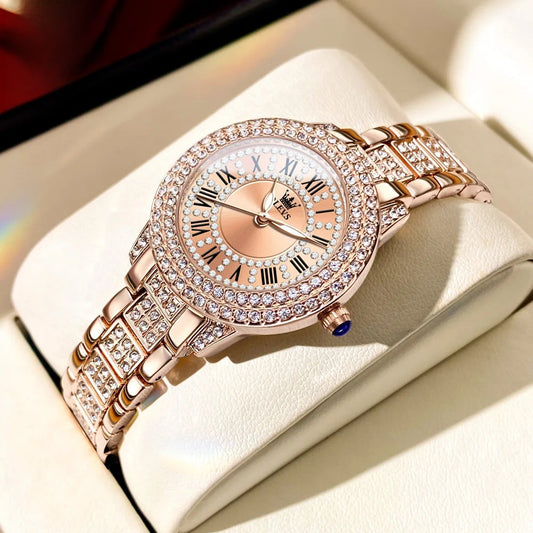 Women's Rose Gold Crystal Roman Numeral Watch Elegant BandsCo Straps