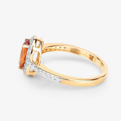 1.66 Carat Genuine Spessartite Garnet and White Diamond 14K Yellow Gold Ring Bids.com
