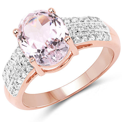 14K Rose Gold Plated 3.27 Carat Genuine Kunzite Oval and White Zircon .925 Sterling Silver Ring Ring Bids.com