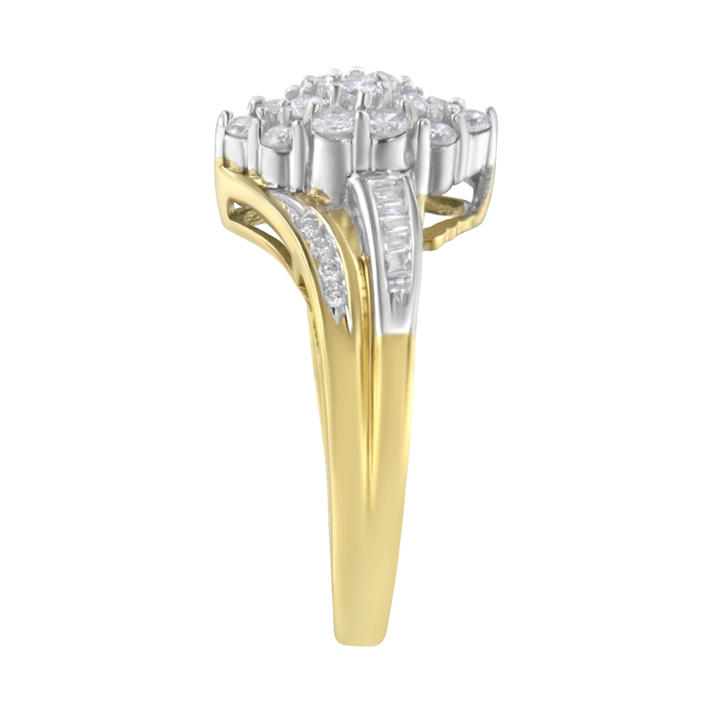 10K Yellow and White Gold 1/2 Cttw Diamond Marquise Shaped Cluster Split Shank Ring (H-I Color, SI2-I1 Clarity) - Size 7 Bids.com