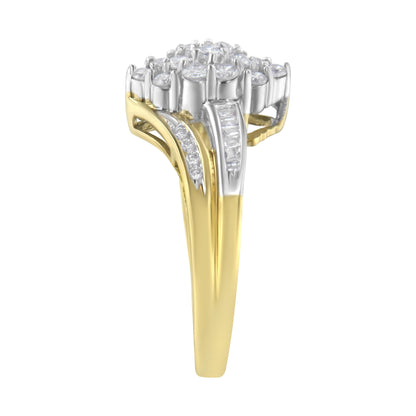 10K Yellow and White Gold 1/2 Cttw Diamond Marquise Shaped Cluster Split Shank Ring (H-I Color, SI2-I1 Clarity) - Size 7 Bids.com