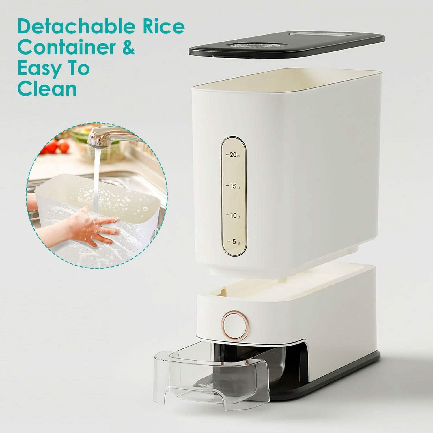 25LBS Vertical Rice Dispenser With Dustproof Lid Large Capacity Grain Storage Container With Measuring Cup Built-In DailySale
