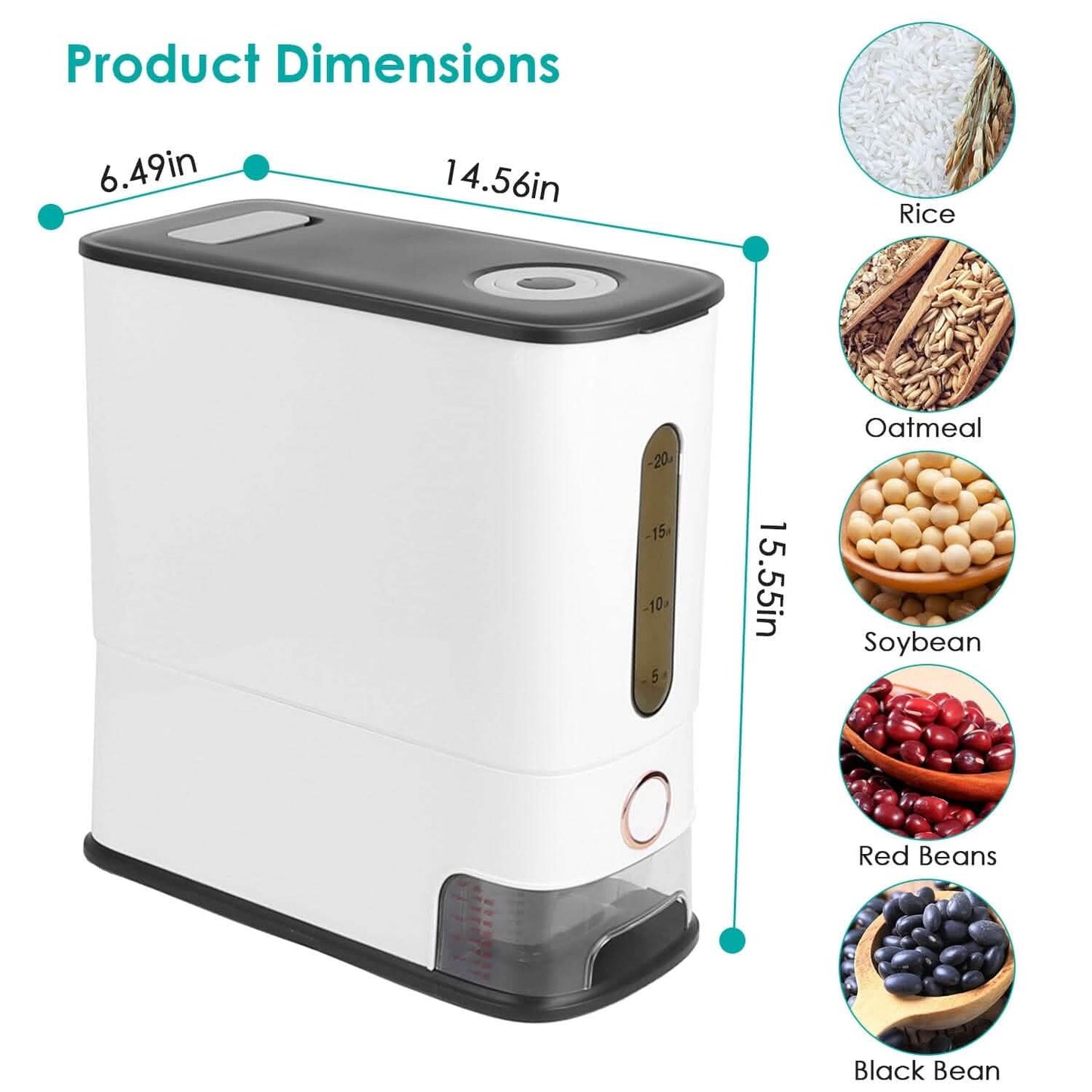 25LBS Vertical Rice Dispenser With Dustproof Lid Large Capacity Grain Storage Container With Measuring Cup Built-In DailySale