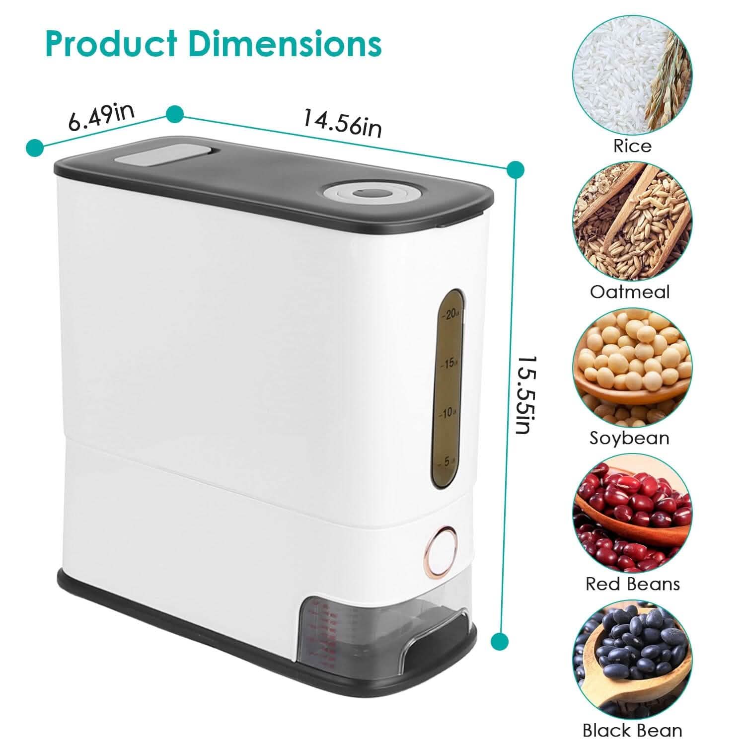 25LBS Vertical Rice Dispenser With Dustproof Lid Large Capacity Grain Storage Container With Measuring Cup Built-In DailySale
