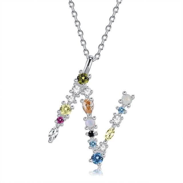 26 Alphabet Necklaces Opal Zirconia 925 Sterling Silver Necklace DailySale