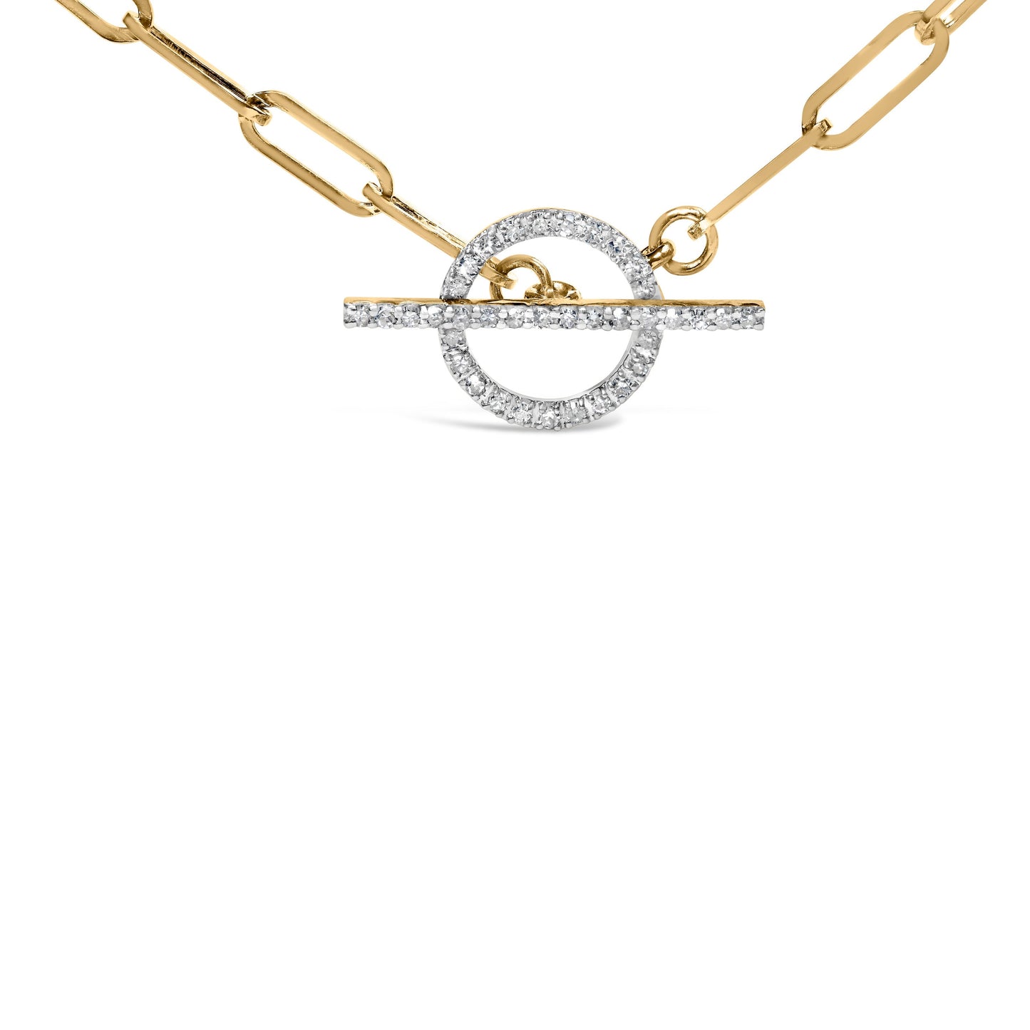 14KT Yellow Gold 1/4 Cttw Diamond  Toggle Clasp Paperclip Link Necklace (I-J Color, I1-I2 Clarity) - 18" Inches Bids.com
