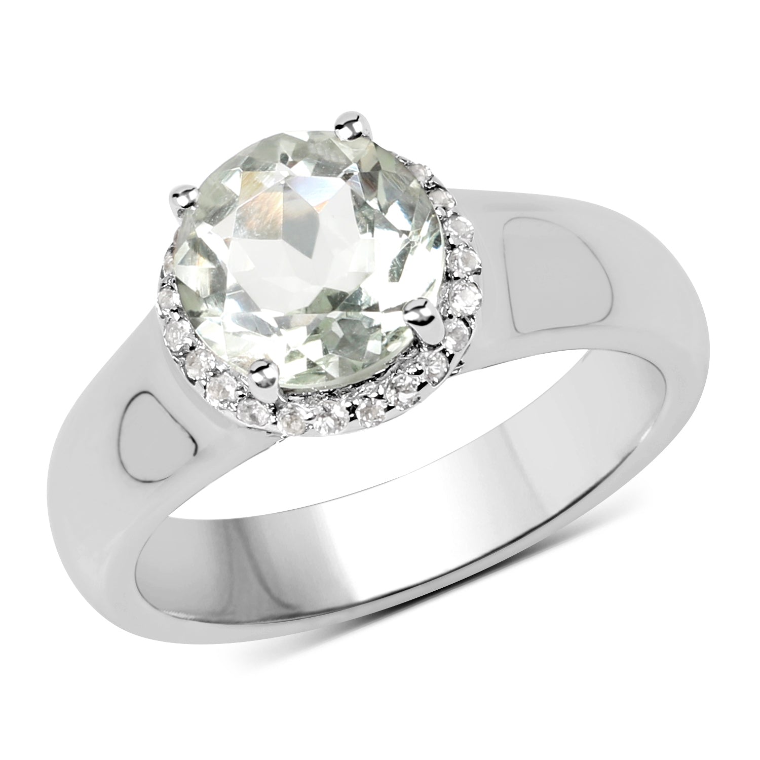 1.87 Carat Genuine Green Amethyst and White Topaz .925 Sterling Silver Ring Bids.com