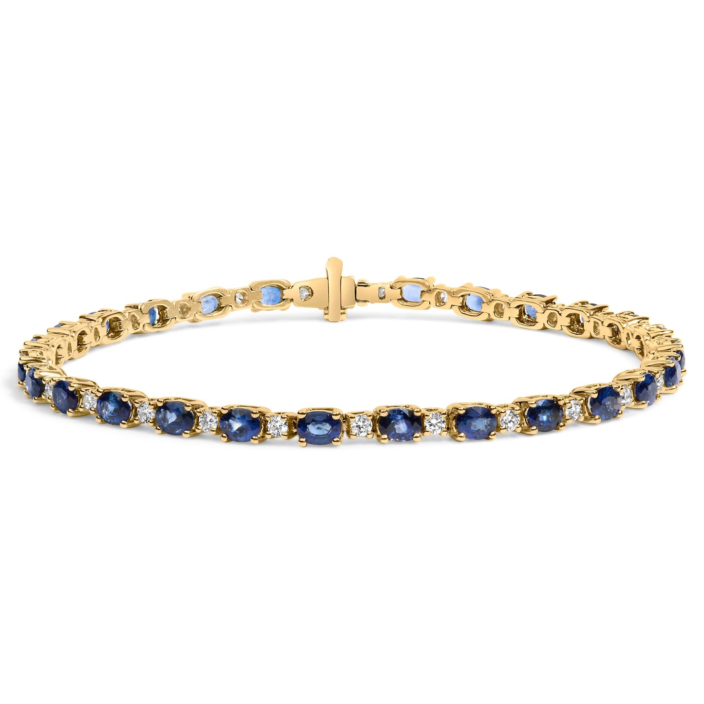 18K Yellow Gold 3/4 Cttw Diamond and 5 1/3 Cttw Oval Blue Sapphire Alternating Link Bracelet (G-H Color, VS1-VS2 Clarity)  - 7.25" Inches Bids.com