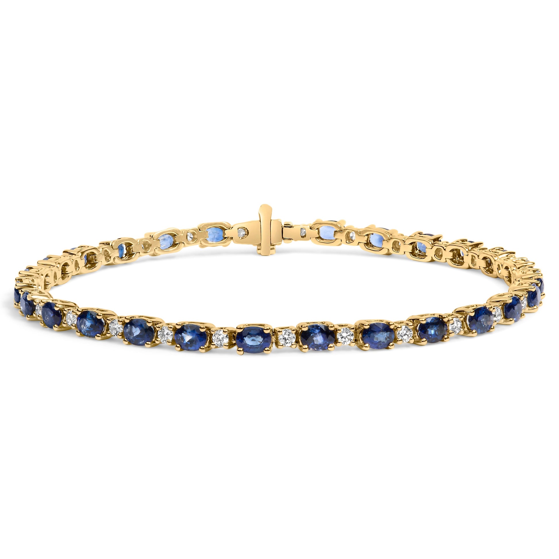 18K Yellow Gold 3/4 Cttw Diamond and 5 1/3 Cttw Oval Blue Sapphire Alternating Link Bracelet (G-H Color, VS1-VS2 Clarity)  - 7.25" Inches Bids.com