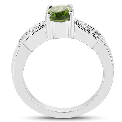 1.13 Carat Genuine Peridot and White Topaz .925 Sterling Silver Ring Bids.com