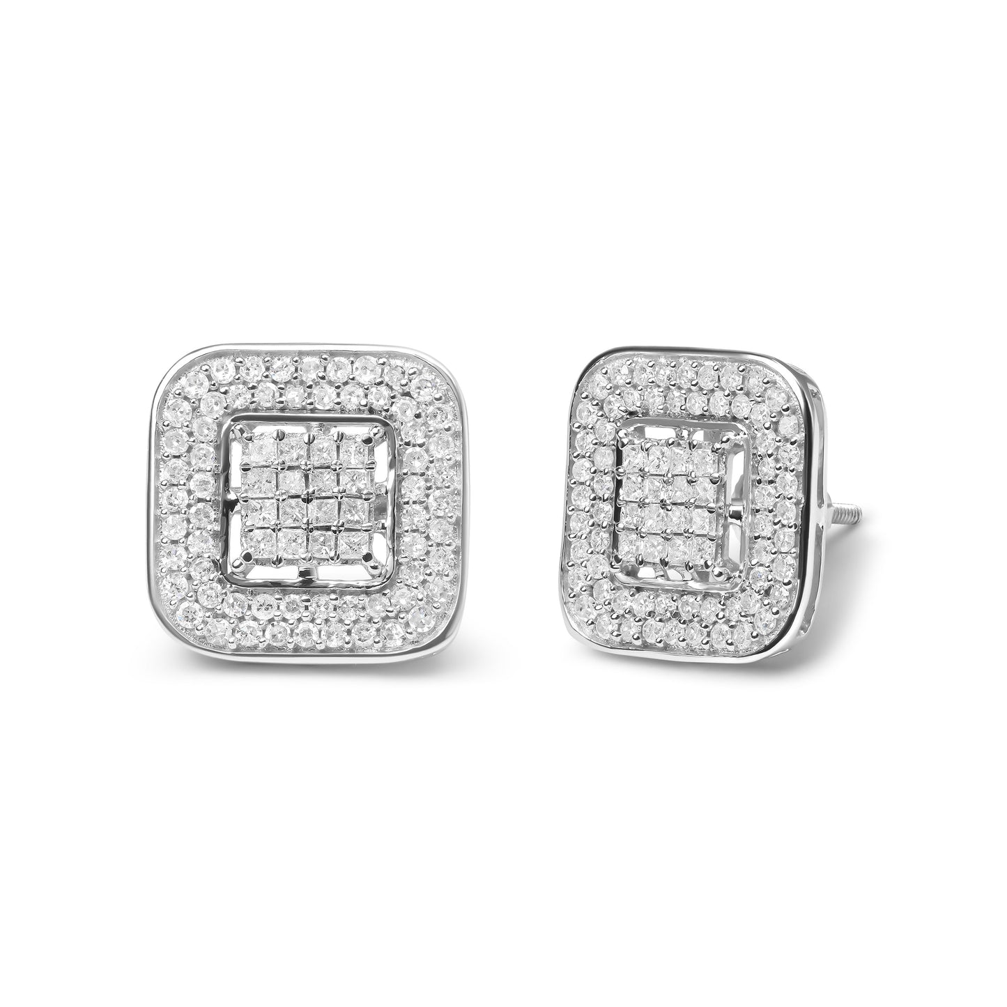 10K White Gold 1.0 Cttw Round and Princess Cut Diamond Composite Open Halo Stud Earrings (H-I Color, SI1-SI2 Clarity) Bids.com
